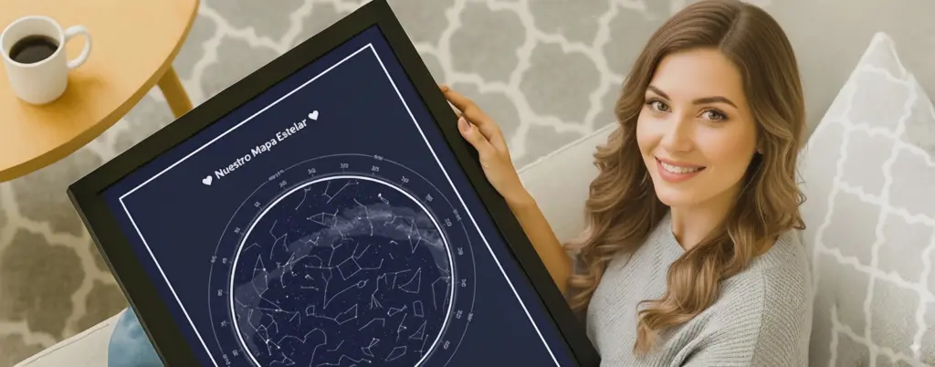 Mujer joven española con mapa estelar personalizado